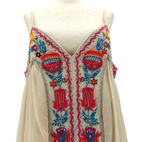 NEW Boston Proper Womens Small Dress Embroidered Floral Maxi Multicolor Beige - Picture 2 of 11
